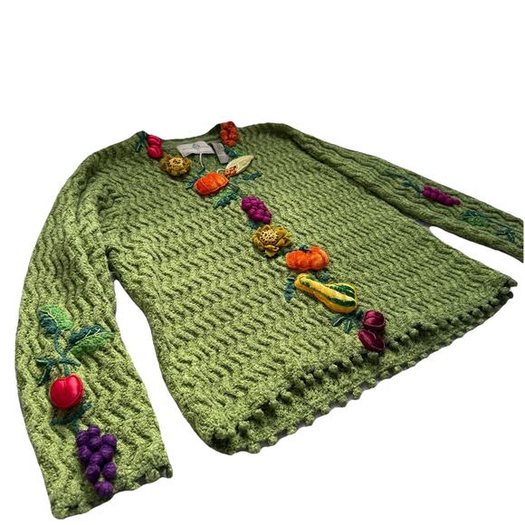 Rare Design Options Philip & Jane Gordon Green Veggie Garden Cardigan Sweater L - Picture 1 of 14